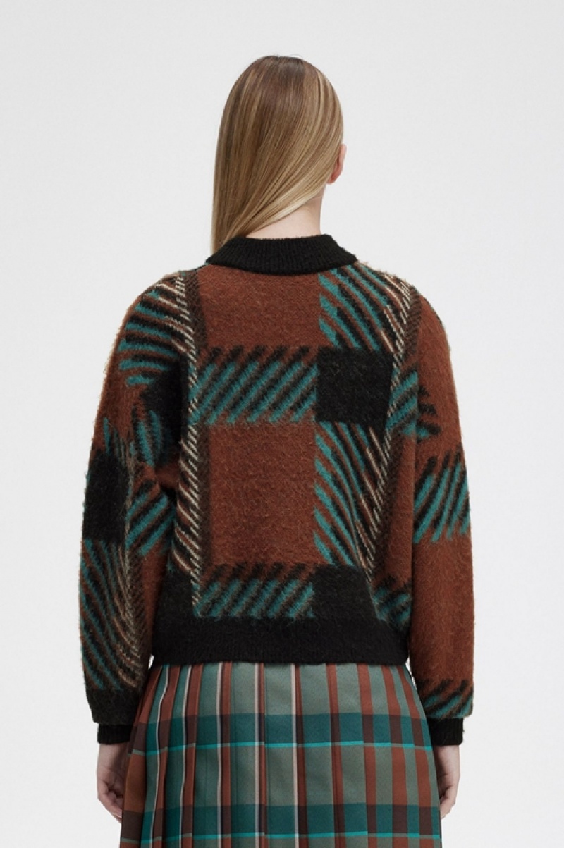 Fred Perry Glitch Tartan Women's Sweaters Brown | HLP-520148