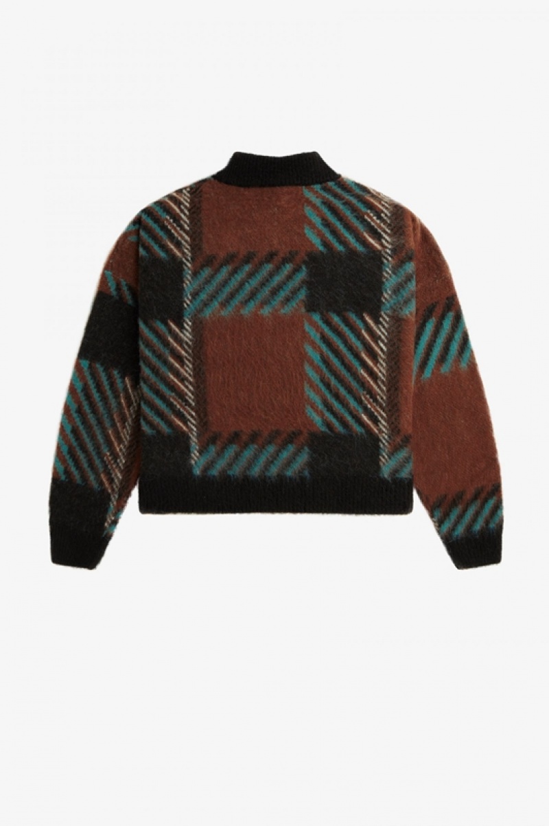 Fred Perry Glitch Tartan Women's Sweaters Brown | HLP-520148