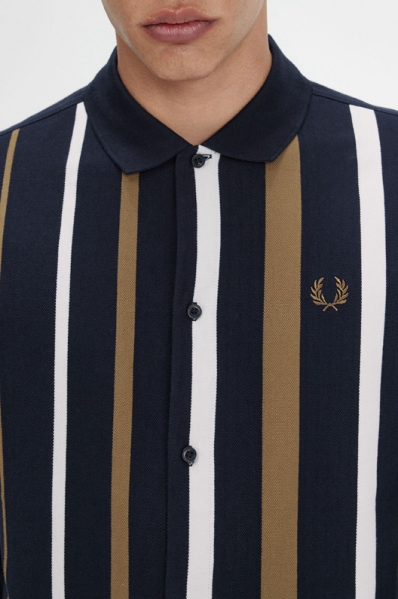 Fred Perry Gradient Stripe Long Sleeve Men's Polo Shirts Navy | YSL-493278