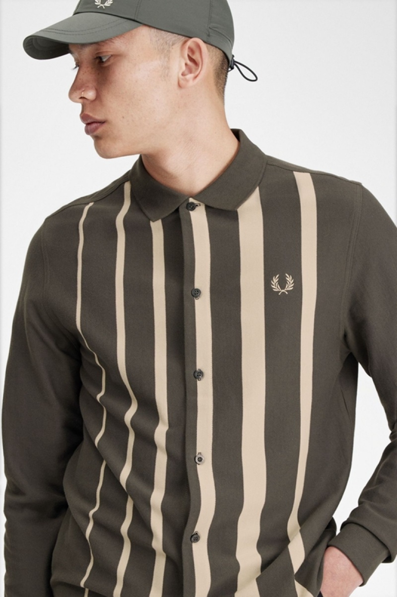 Fred Perry Gradient Stripe Long Sleeve Men's Polo Shirts Green | SCE-627893