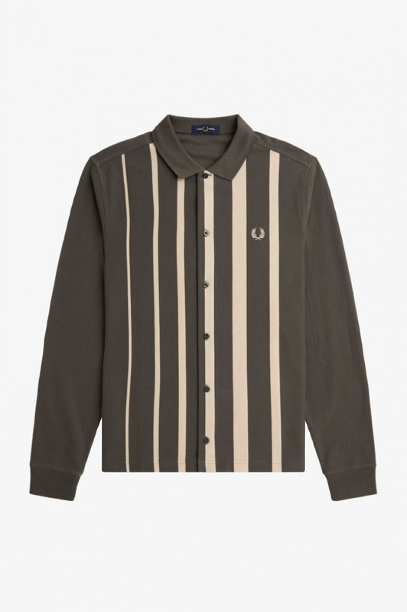 Fred Perry Gradient Stripe Long Sleeve Men's Polo Shirts Green | SCE-627893