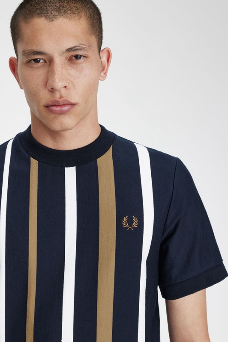 Fred Perry Gradient Stripe Men's T Shirts Navy | NQR-681390