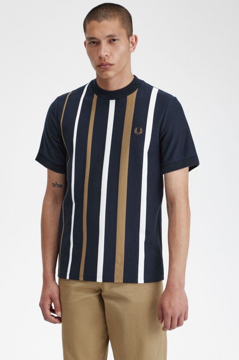 Fred Perry Gradient Stripe Men's T Shirts Navy | NQR-681390