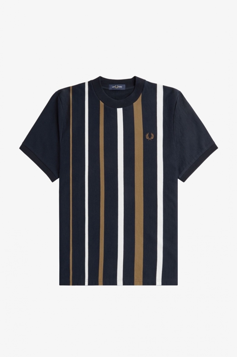 Fred Perry Gradient Stripe Men's T Shirts Navy | NQR-681390