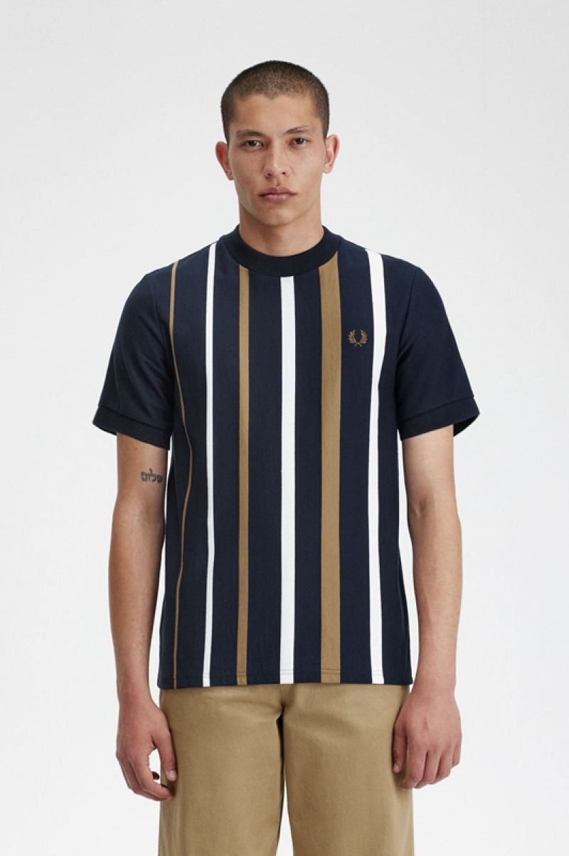 Fred Perry Gradient Stripe Men\'s T Shirts Navy | NQR-681390