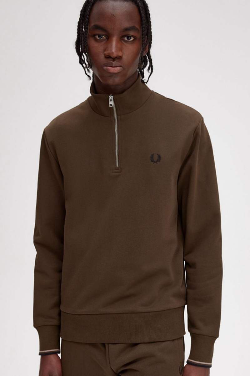 Fred Perry Half Zip Men's Pants Brown | JHI-427639