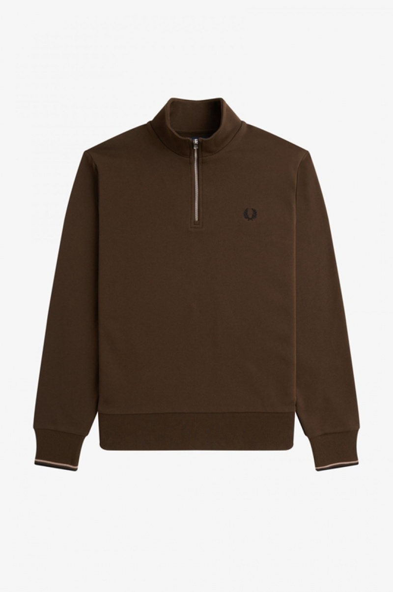 Fred Perry Half Zip Men's Pants Brown | JHI-427639