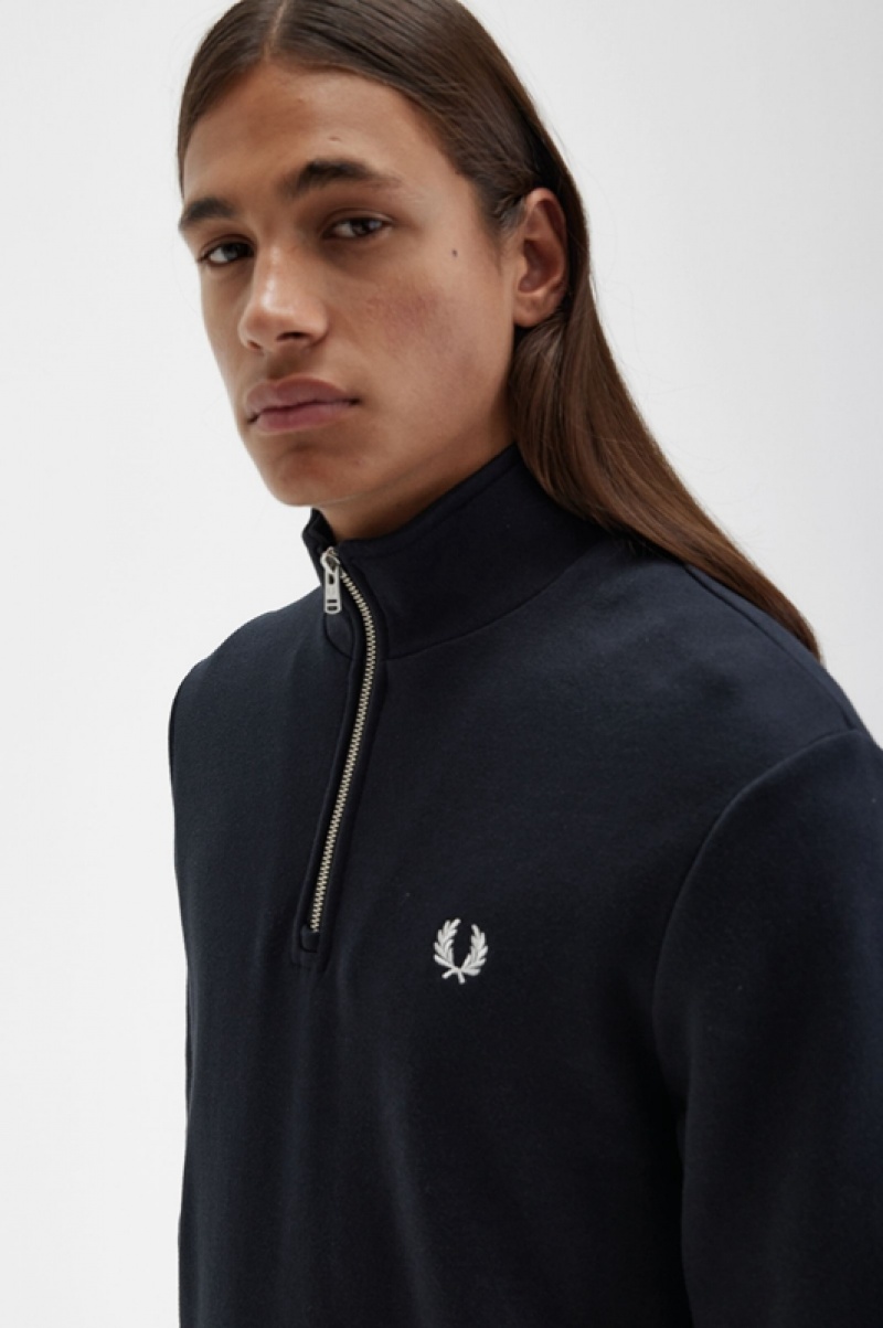 Fred Perry Half Zip Men's Sweatshirts Black | ZYP-943168