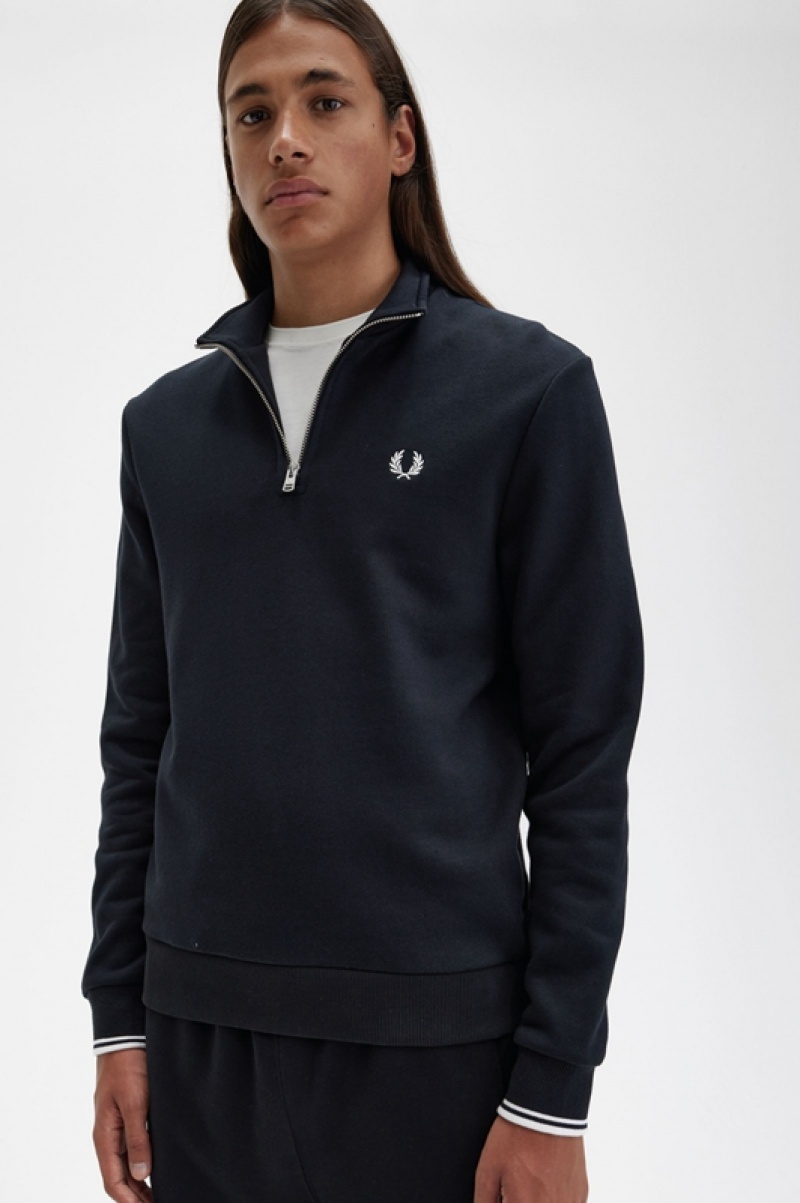 Fred Perry Half Zip Men's Sweatshirts Black | ZYP-943168