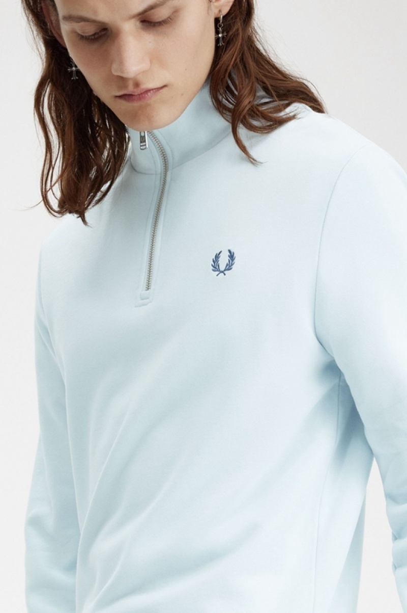 Fred Perry Half Zip Men's Sweatshirts Blue | LIG-652731