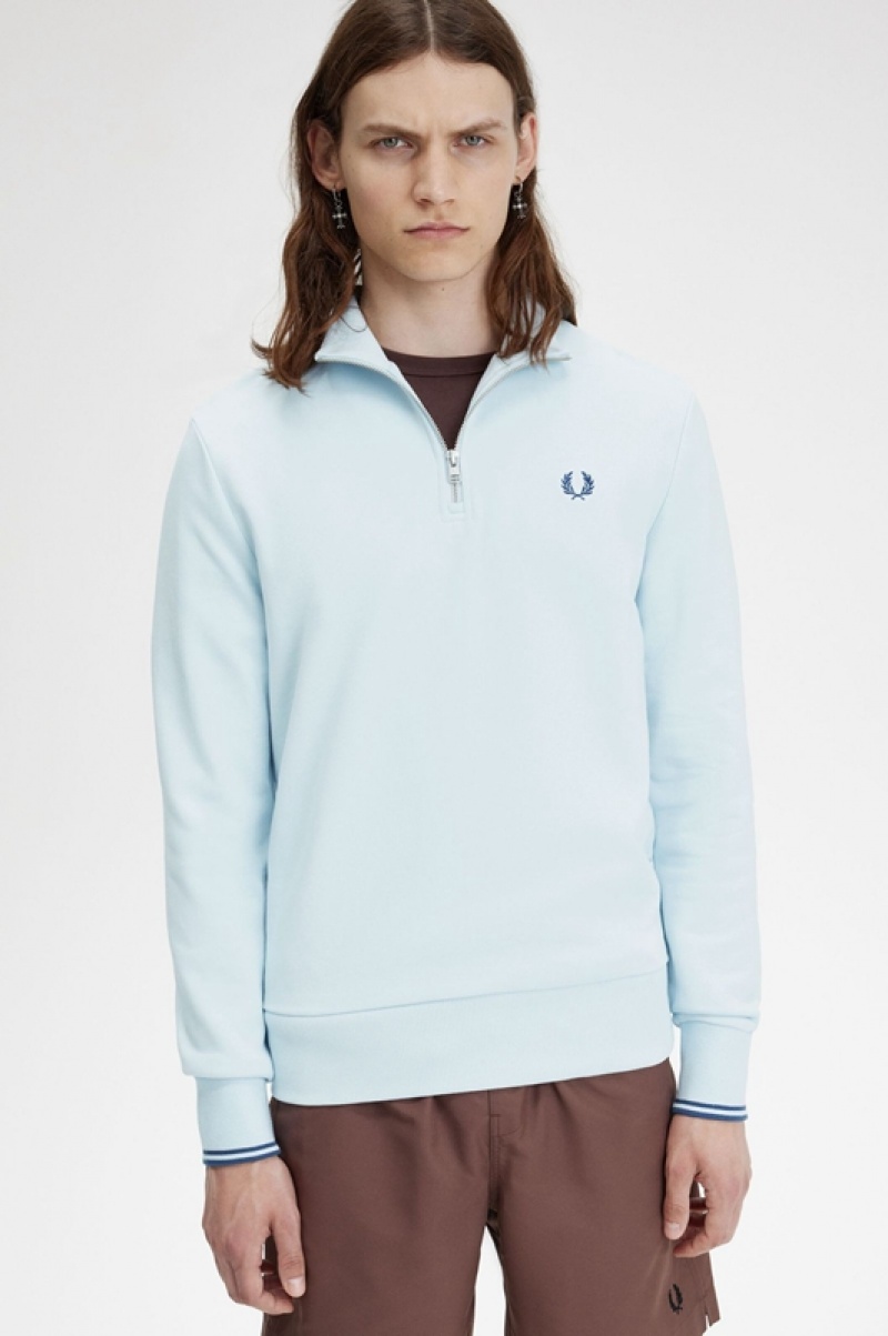 Fred Perry Half Zip Men's Sweatshirts Blue | LIG-652731