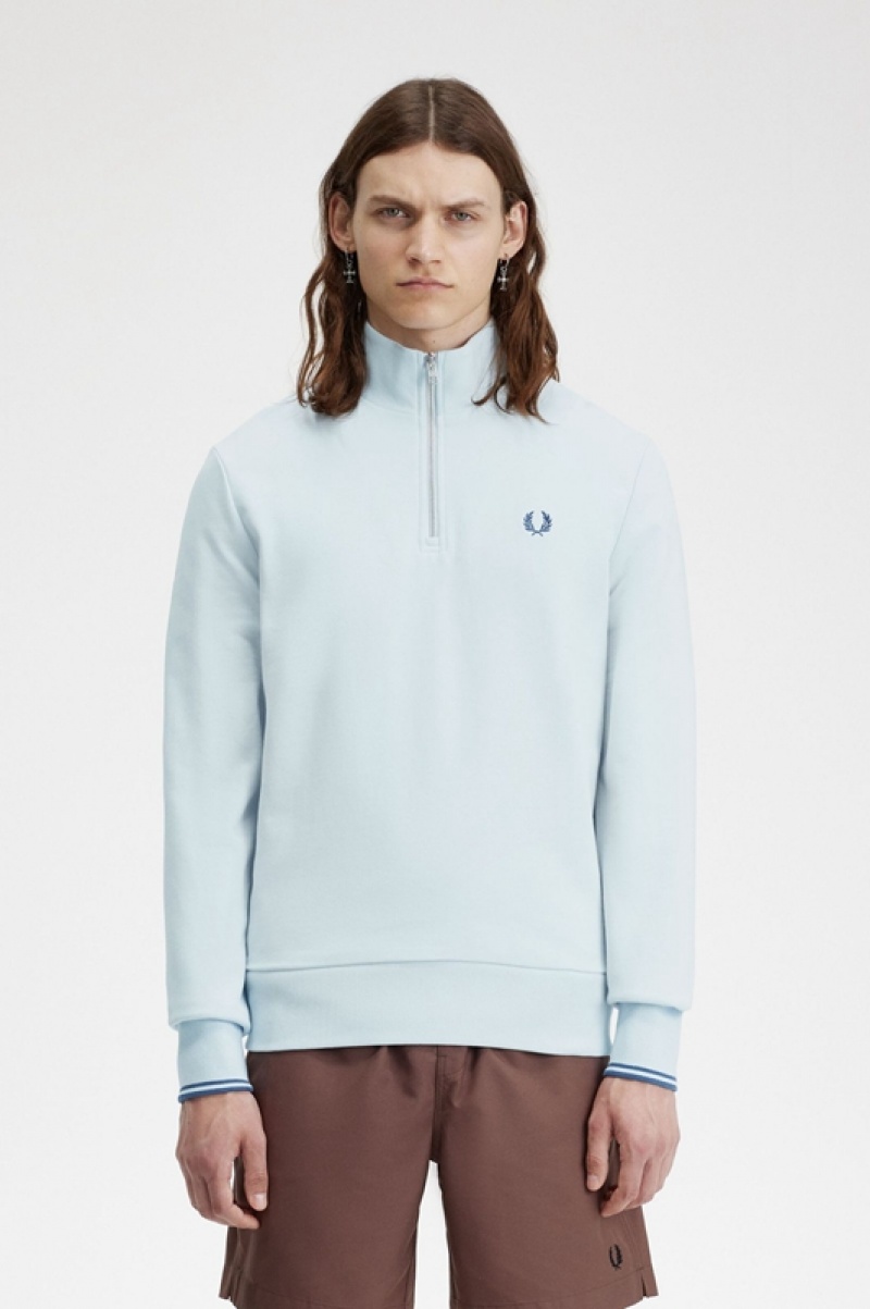 Fred Perry Half Zip Men\'s Sweatshirts Blue | LIG-652731