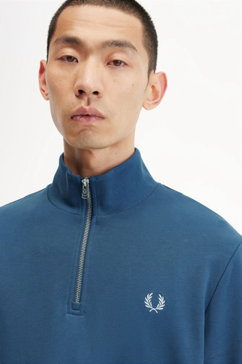 Fred Perry Half Zip Men's Sweatshirts Blue | BHM-968714