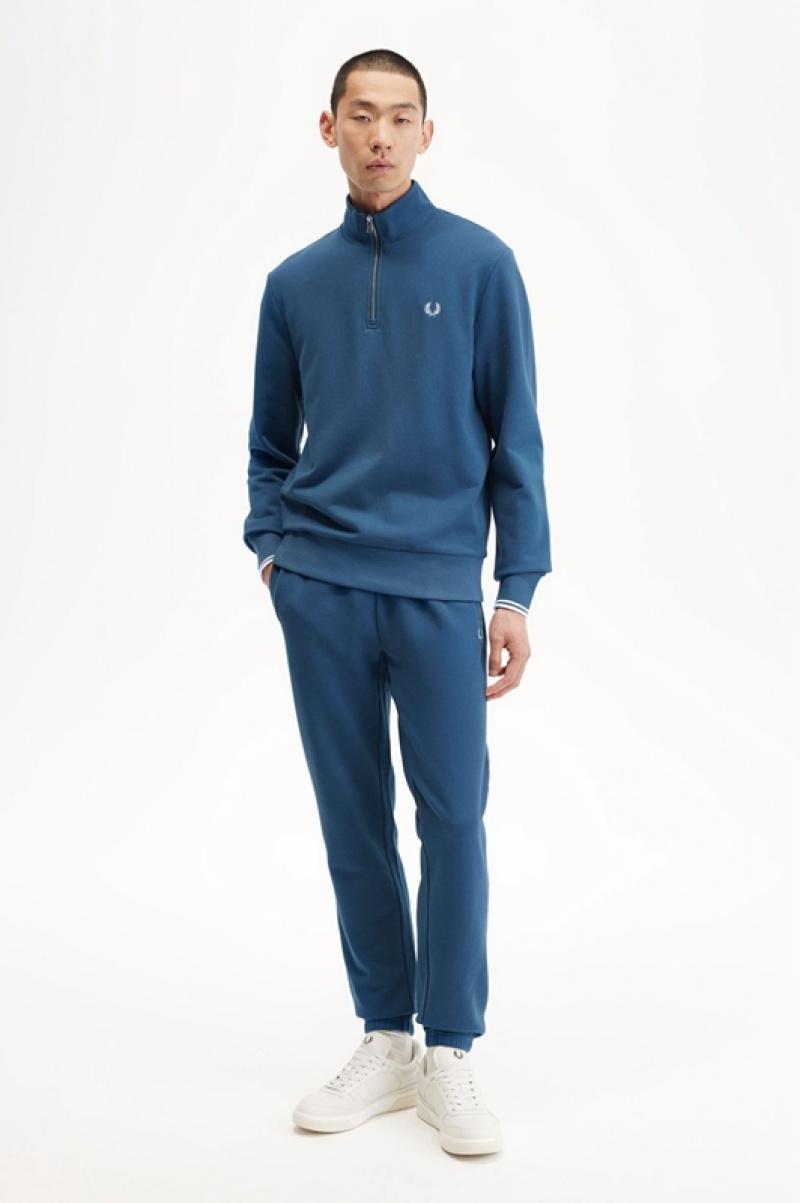 Fred Perry Half Zip Men's Sweatshirts Blue | BHM-968714