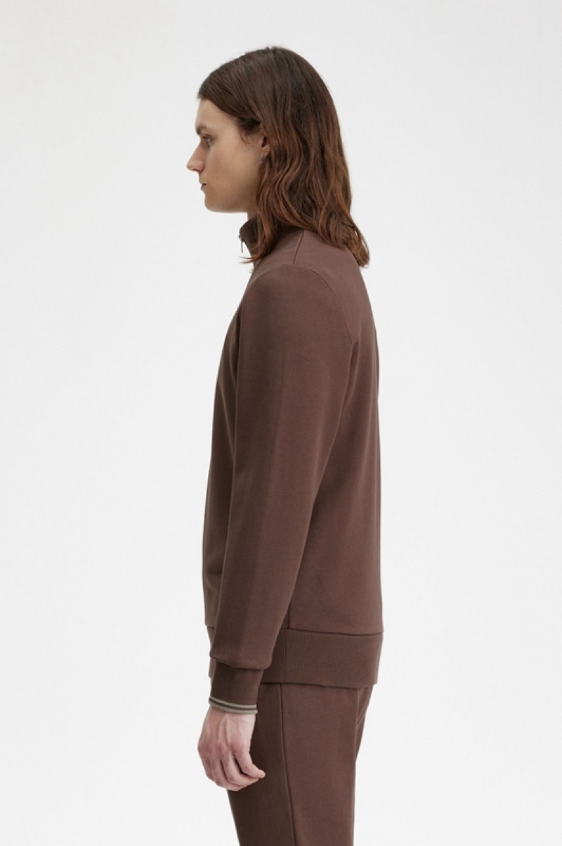 Fred Perry Half Zip Men's Sweatshirts Chocolate | BWJ-051963