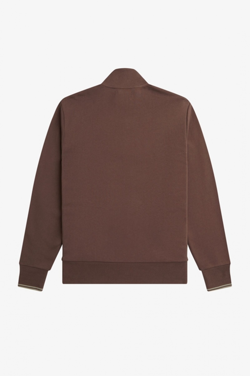 Fred Perry Half Zip Men's Sweatshirts Chocolate | BWJ-051963