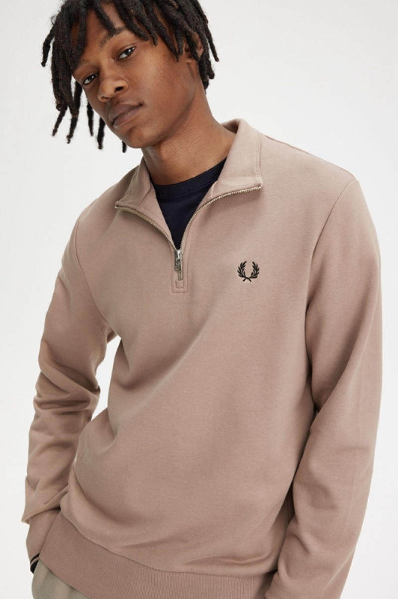 Fred Perry Half Zip Men's Sweatshirts Dark Pink | DAG-541708