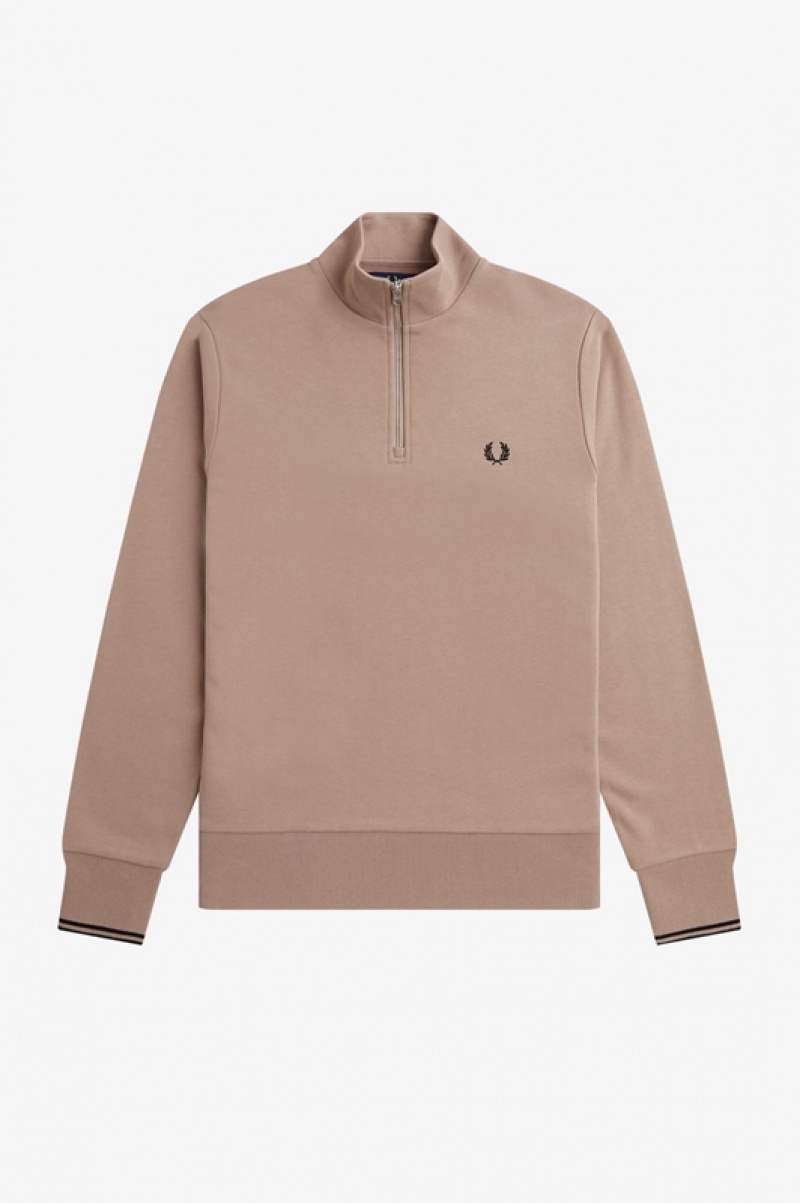 Fred Perry Half Zip Men's Sweatshirts Dark Pink | DAG-541708