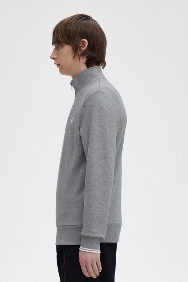 Fred Perry Half Zip Men's Sweatshirts Grey | VBL-053862