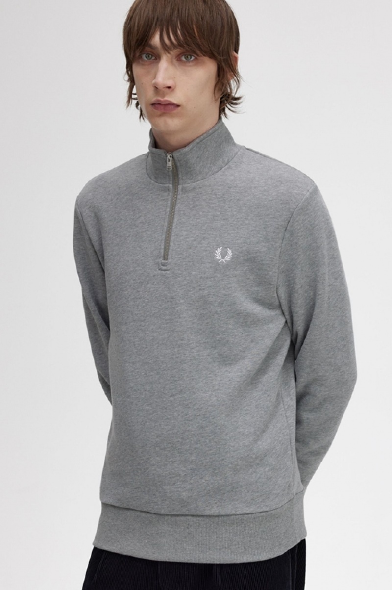 Fred Perry Half Zip Men's Sweatshirts Grey | VBL-053862