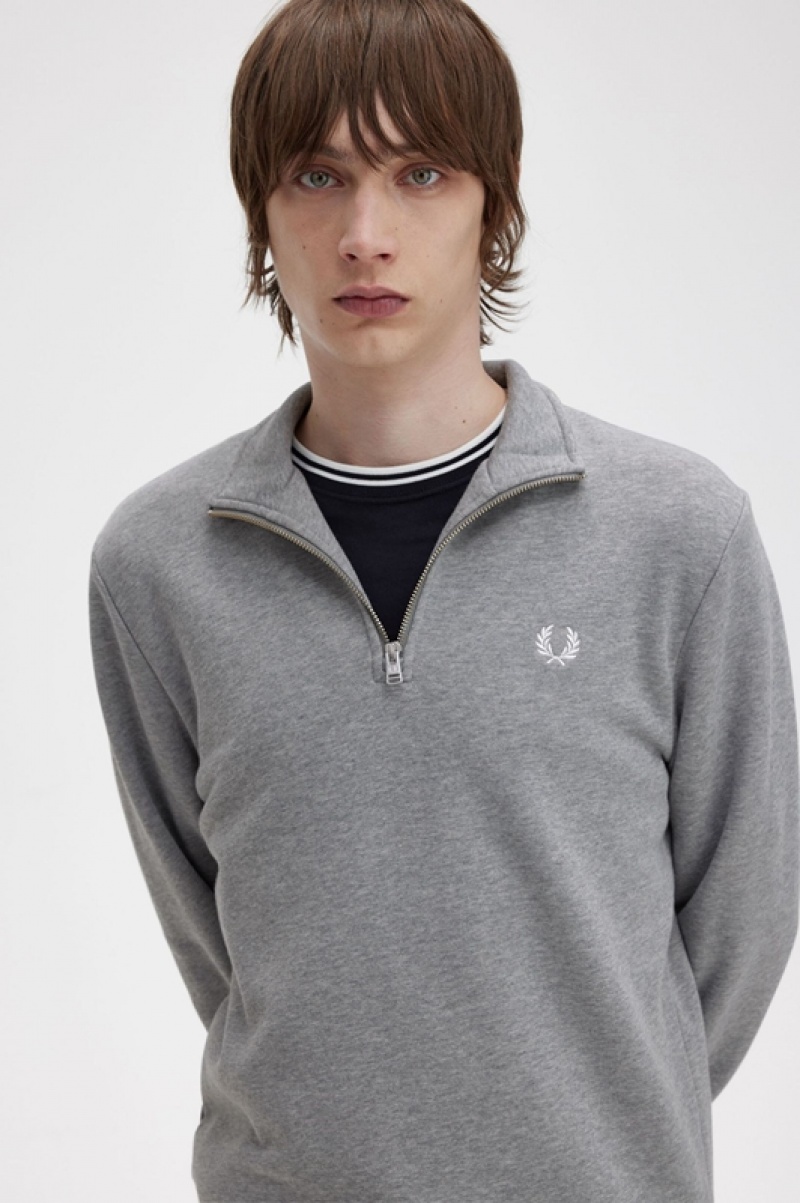 Fred Perry Half Zip Men's Sweatshirts Grey | VBL-053862