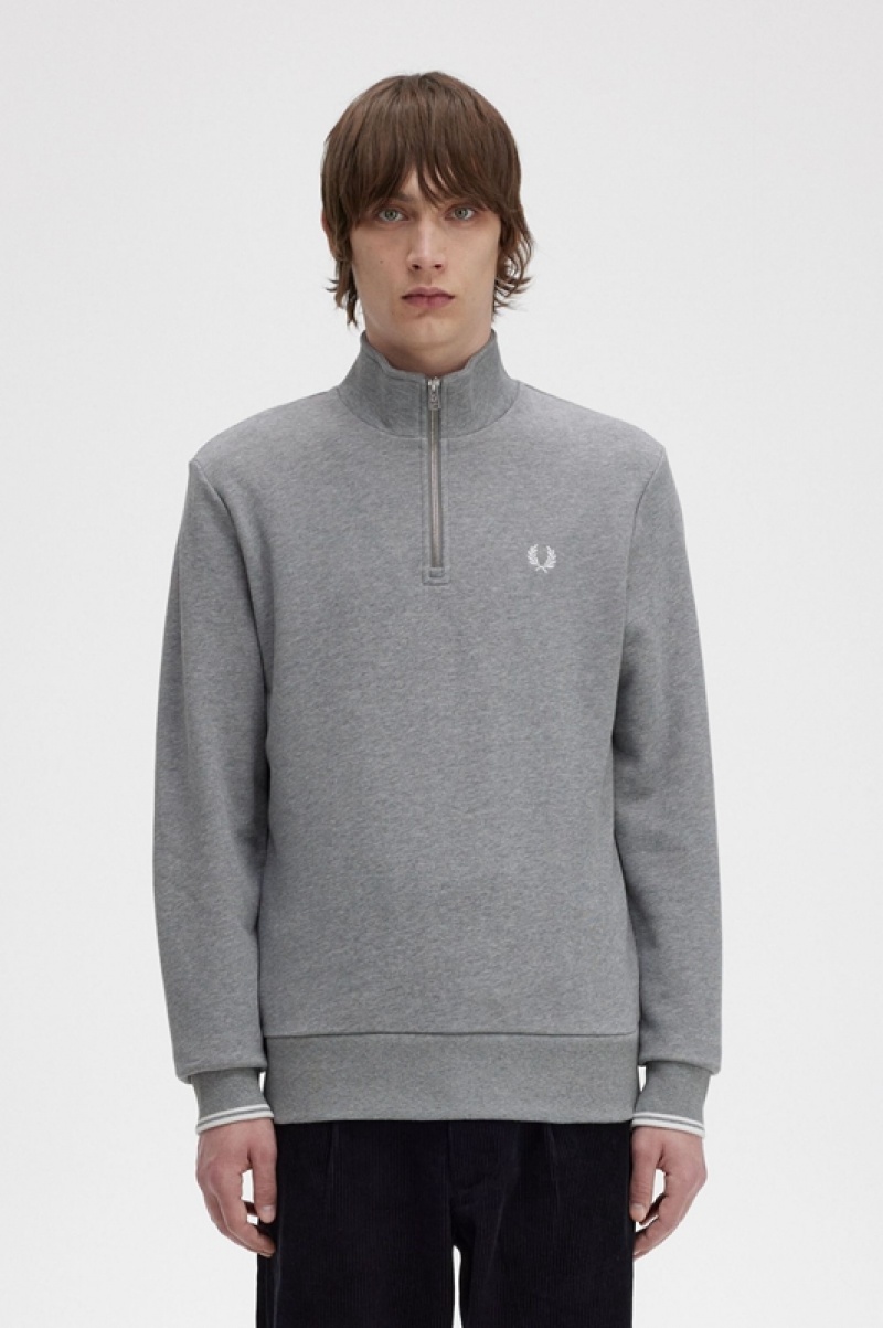 Fred Perry Half Zip Men\'s Sweatshirts Grey | VBL-053862