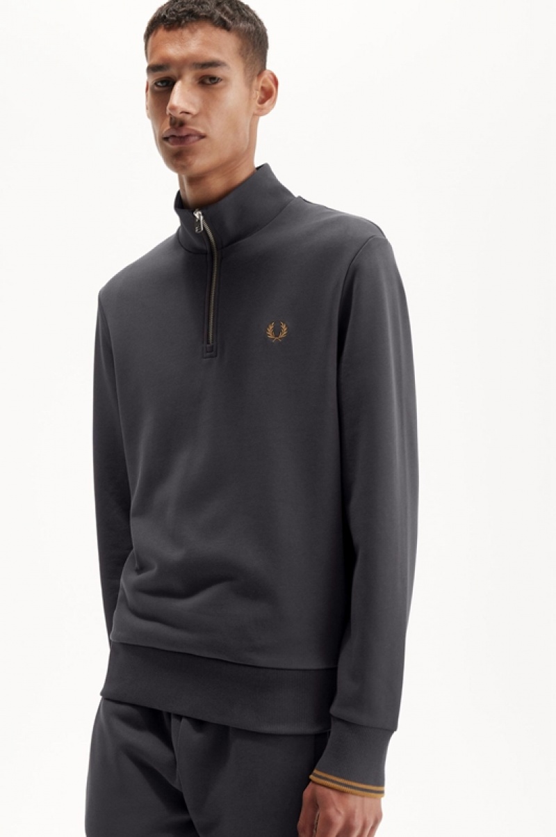 Fred Perry Half Zip Men's Sweatshirts Grey | SJZ-721308