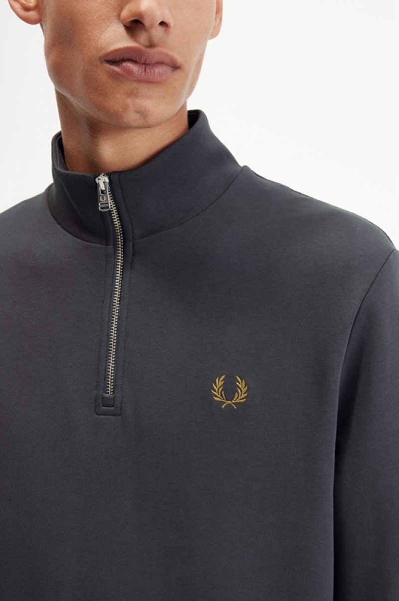 Fred Perry Half Zip Men's Sweatshirts Grey | SJZ-721308