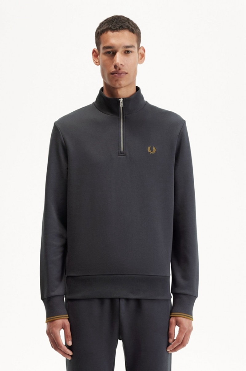 Fred Perry Half Zip Men\'s Sweatshirts Grey | SJZ-721308