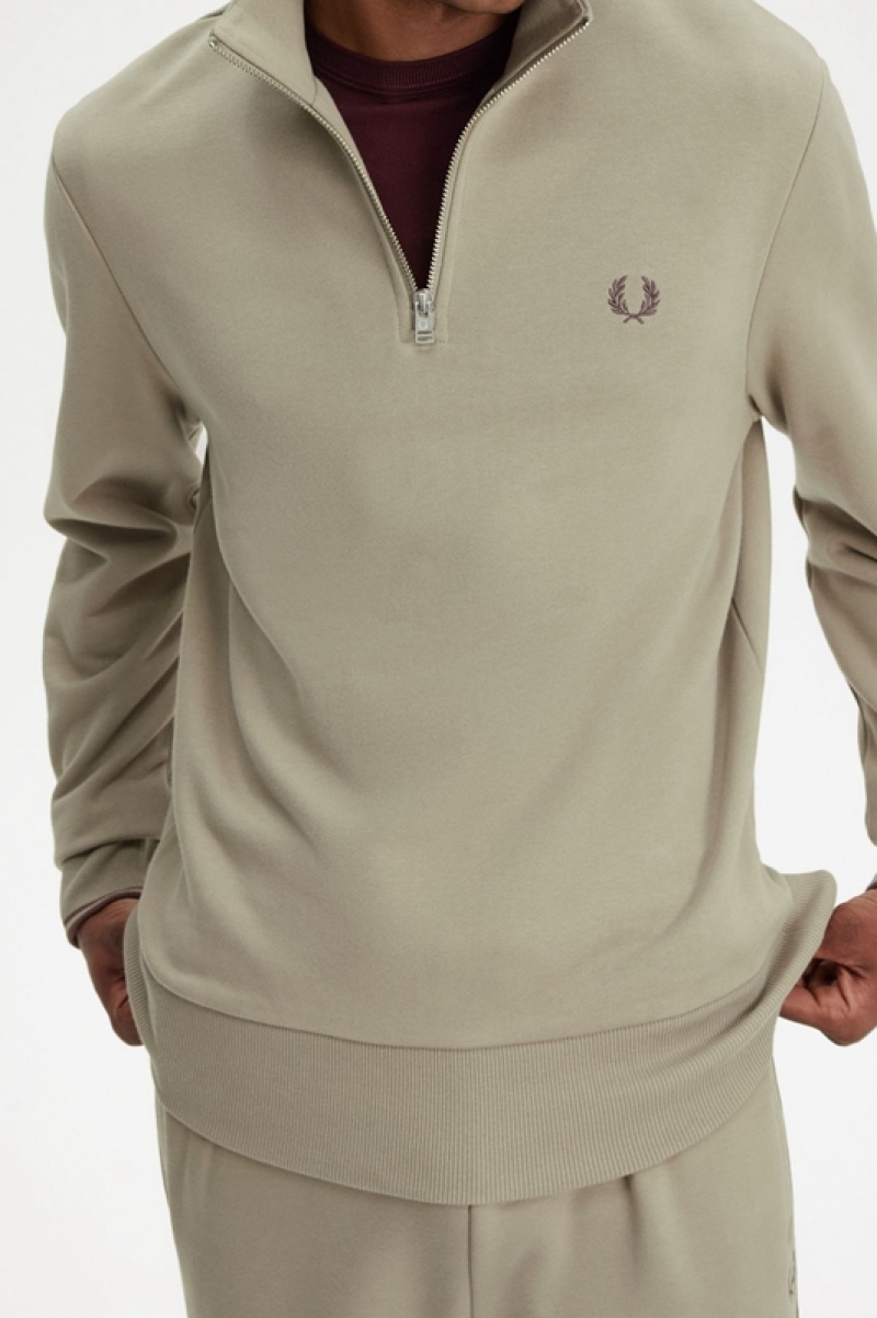 Fred Perry Half Zip Men's Sweatshirts Green | TNO-051869