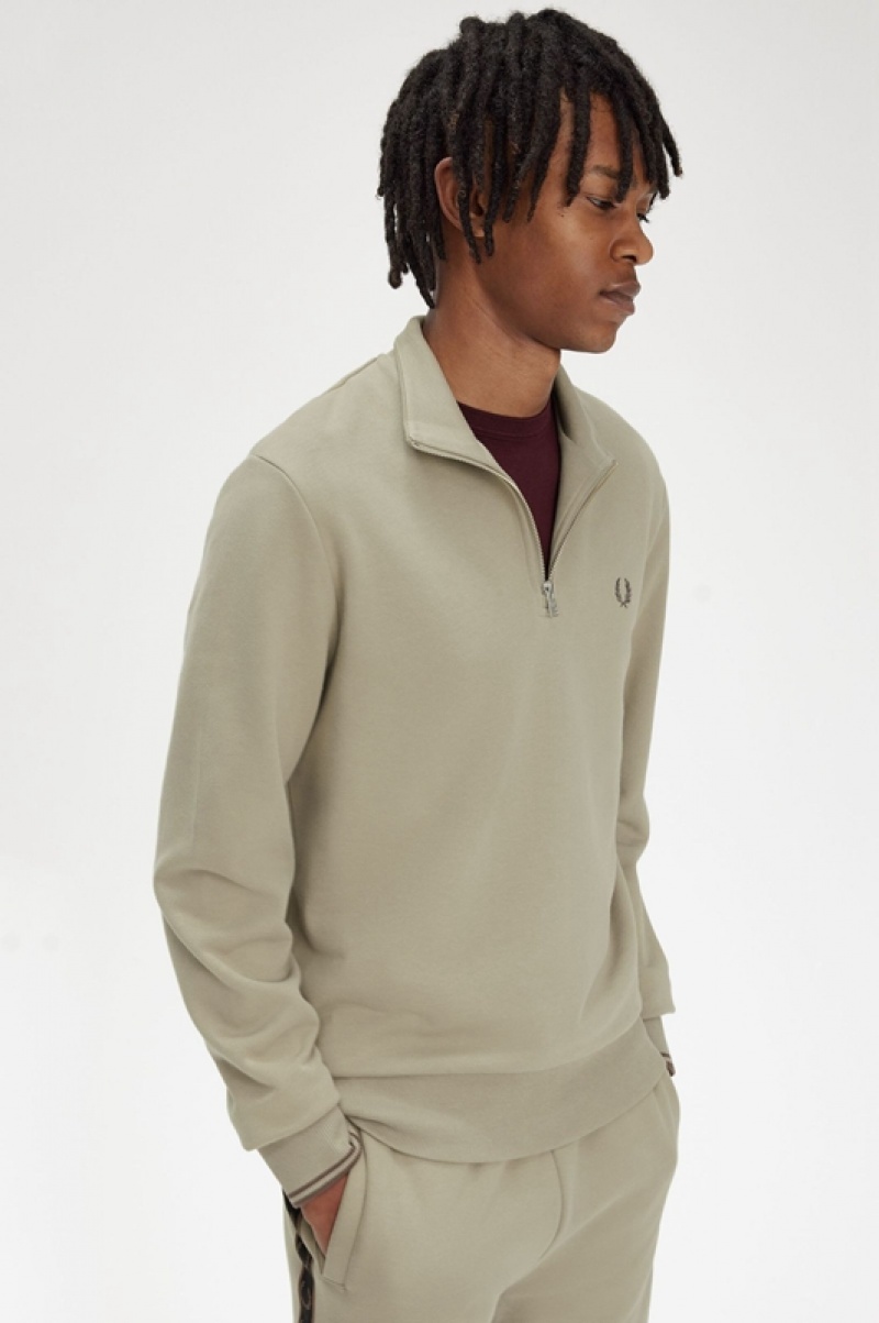 Fred Perry Half Zip Men's Sweatshirts Green | TNO-051869