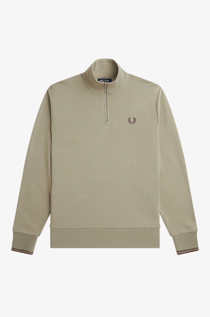 Fred Perry Half Zip Men's Sweatshirts Green | TNO-051869