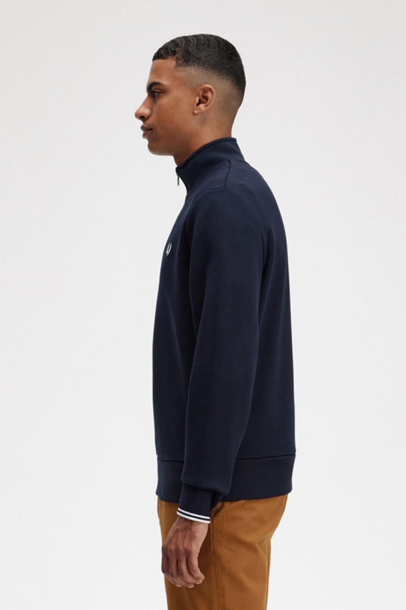 Fred Perry Half Zip Men's Sweatshirts Navy | YSB-126745