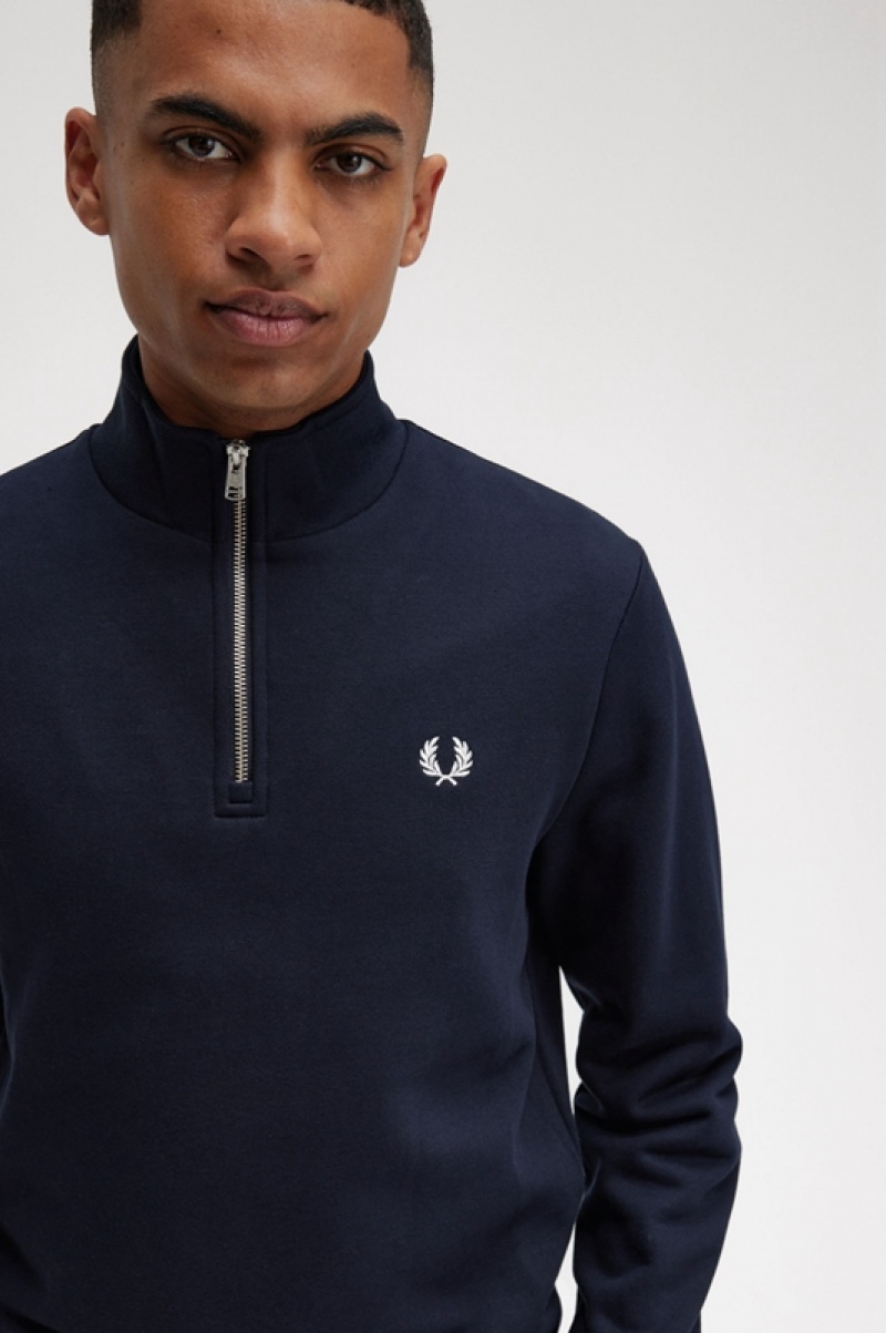 Fred Perry Half Zip Men's Sweatshirts Navy | YSB-126745