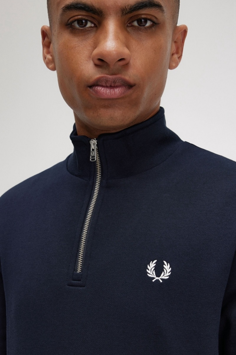 Fred Perry Half Zip Men's Sweatshirts Navy | YSB-126745