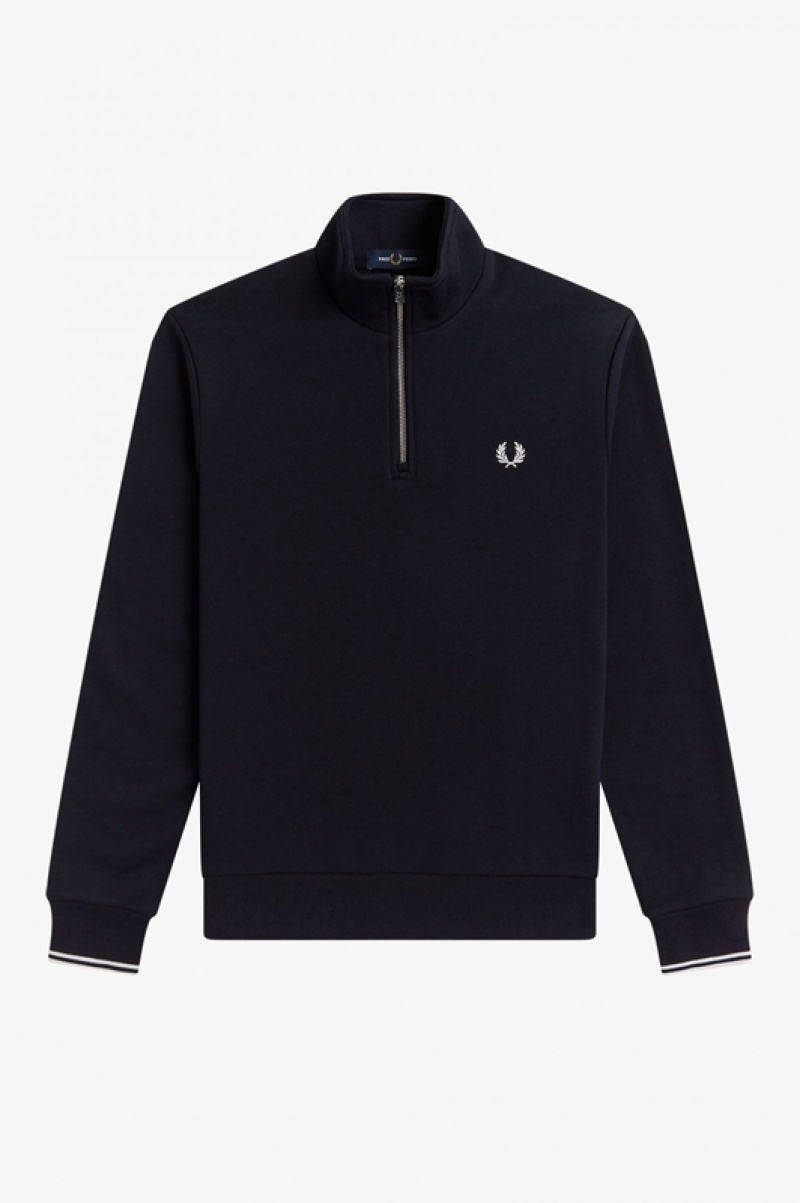 Fred Perry Half Zip Men's Sweatshirts Navy | YSB-126745