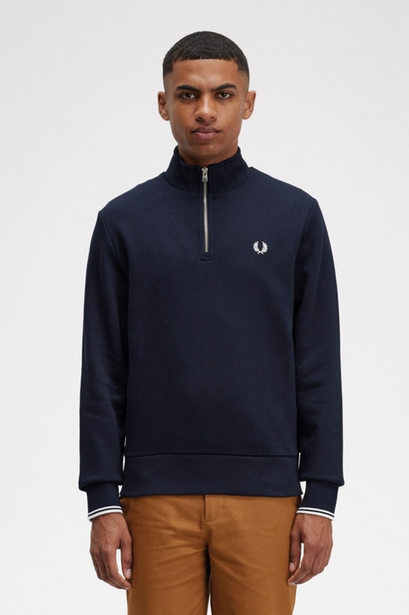 Fred Perry Half Zip Men\'s Sweatshirts Navy | YSB-126745