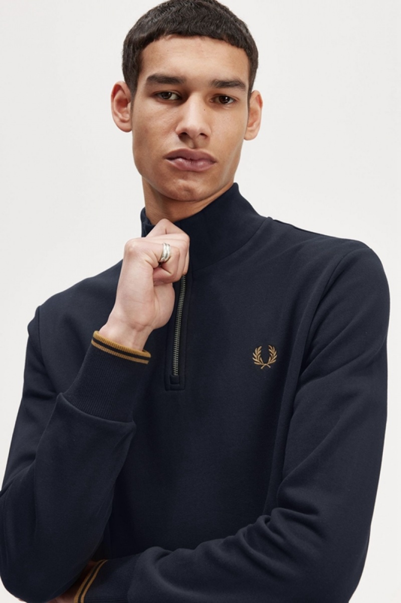 Fred Perry Half Zip Men's Sweatshirts Navy | RKH-580426