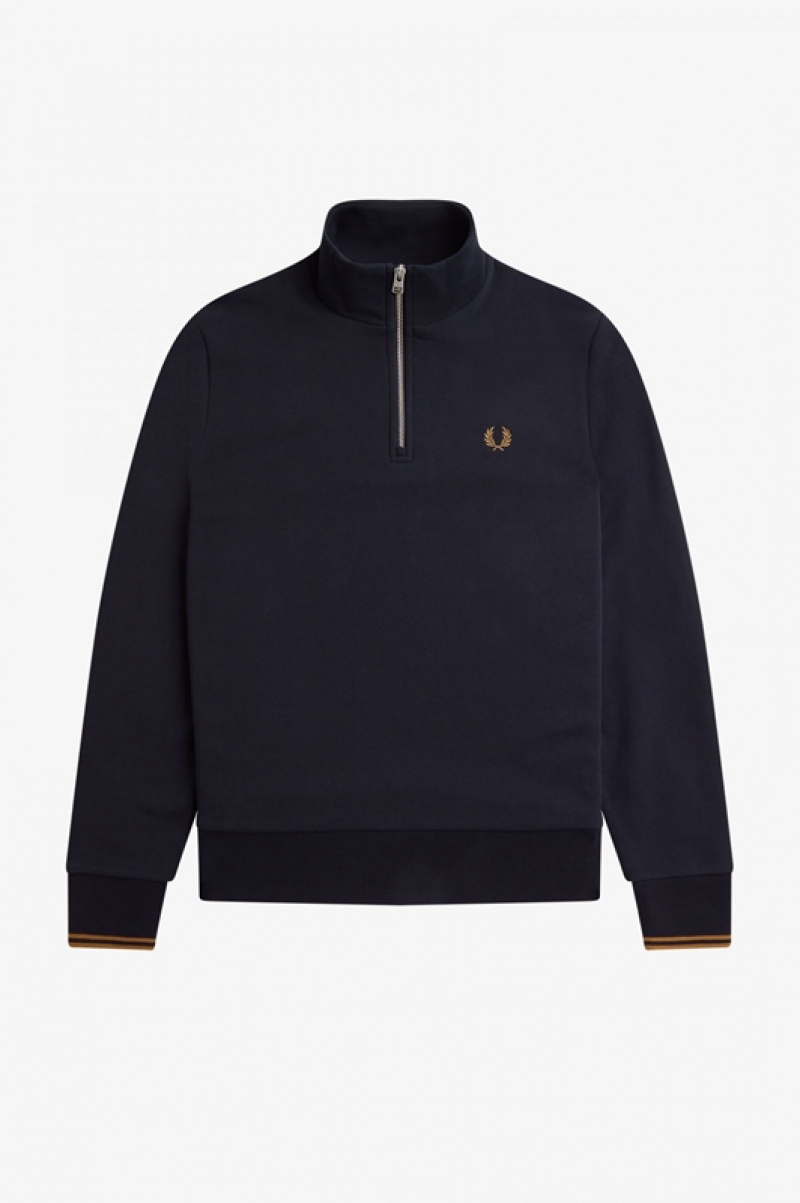 Fred Perry Half Zip Men's Sweatshirts Navy | RKH-580426