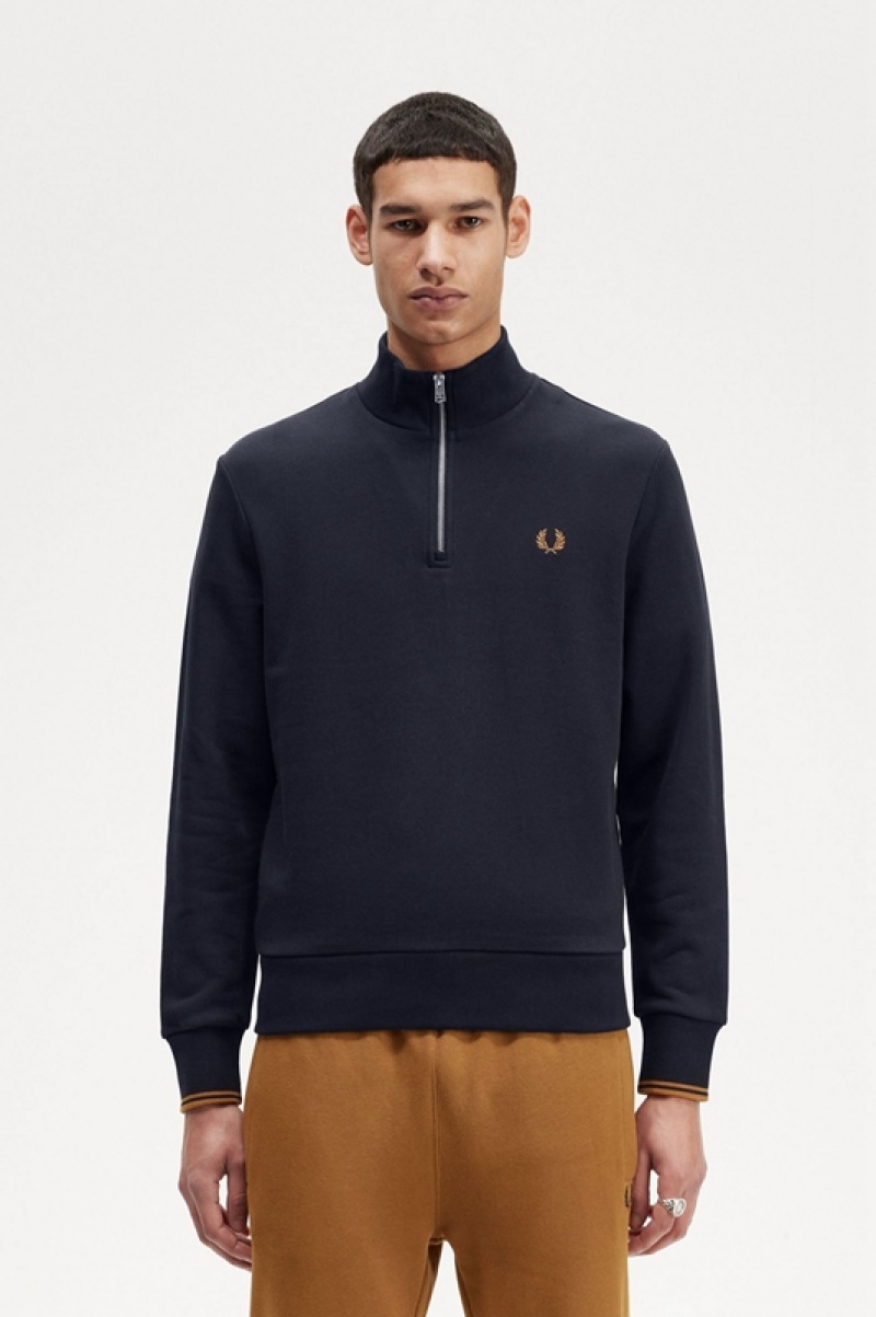 Fred Perry Half Zip Men\'s Sweatshirts Navy | RKH-580426