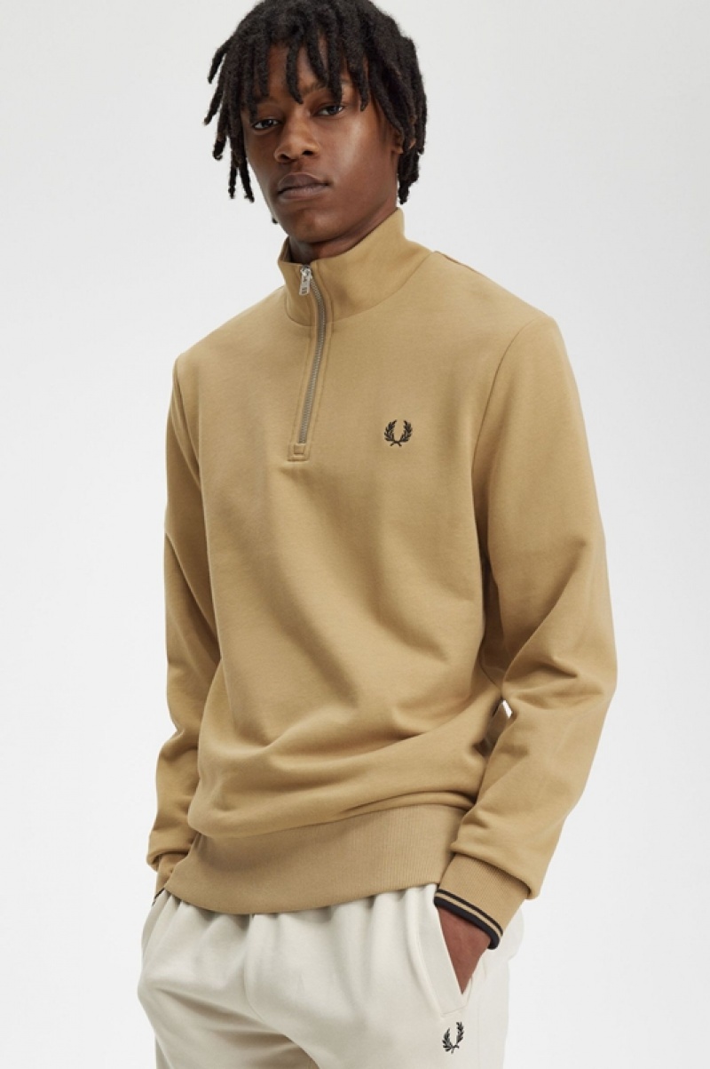 Fred Perry Half Zip Men's Sweatshirts Yellow | RYO-524316