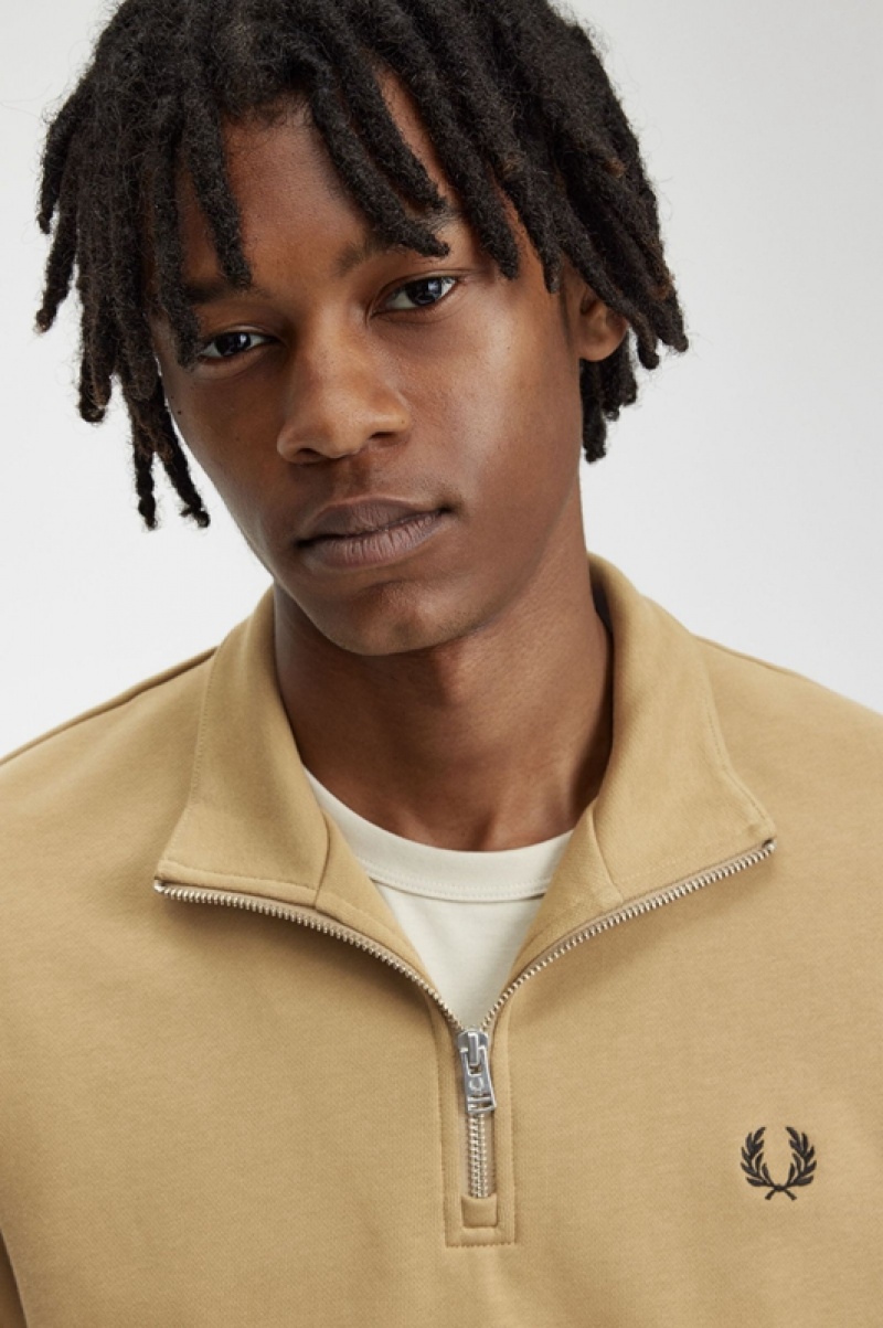 Fred Perry Half Zip Men's Sweatshirts Yellow | RYO-524316