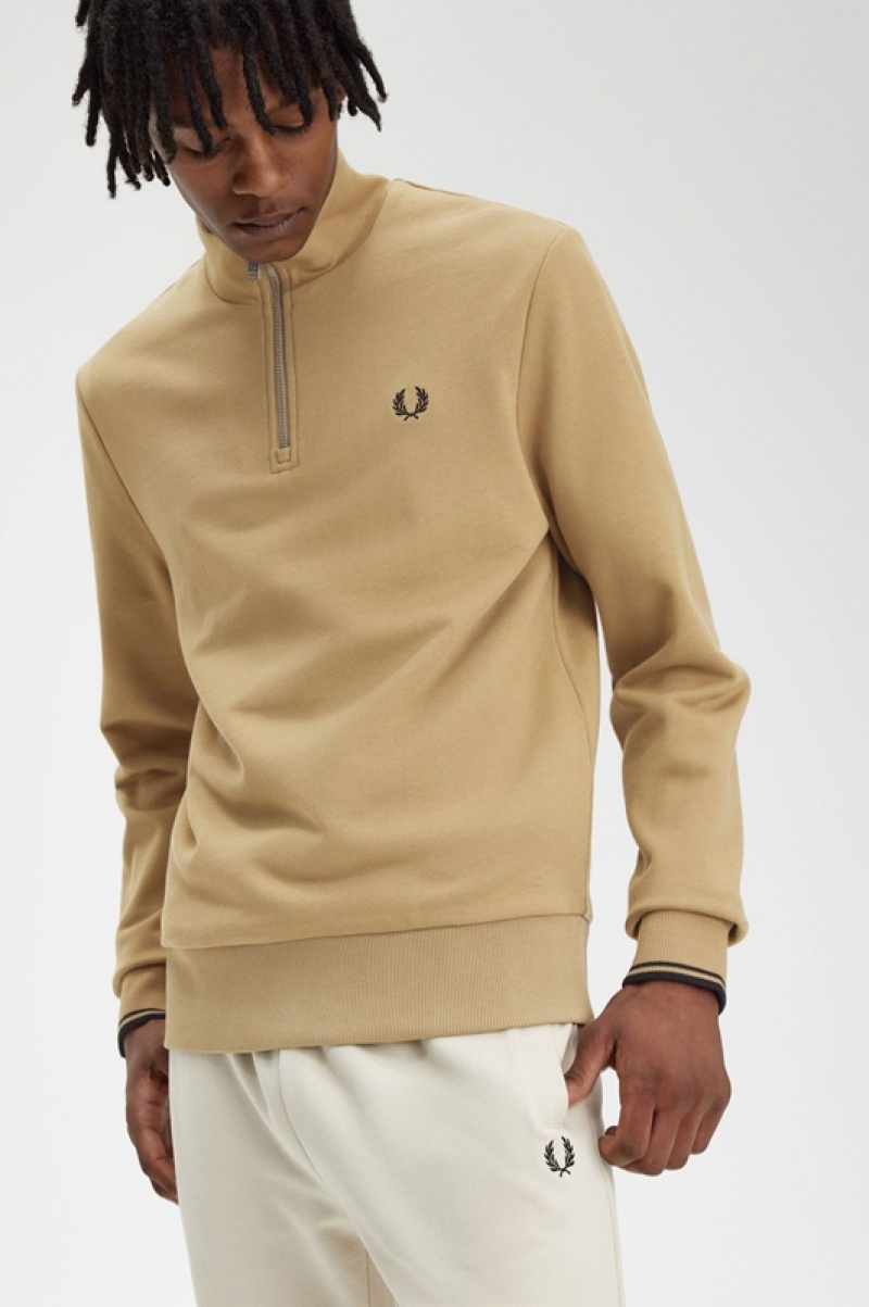 Fred Perry Half Zip Men's Sweatshirts Yellow | RYO-524316