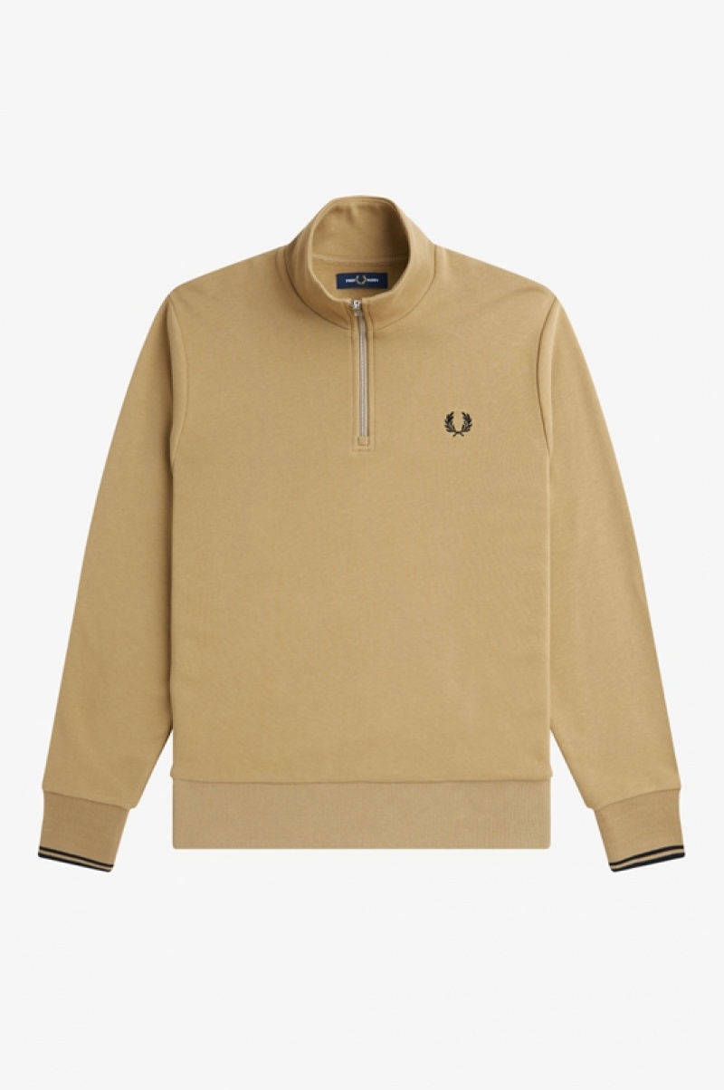 Fred Perry Half Zip Men's Sweatshirts Yellow | RYO-524316