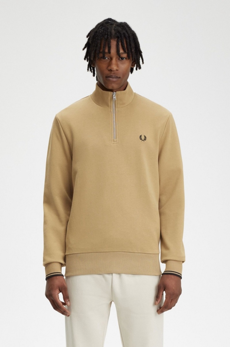 Fred Perry Half Zip Men\'s Sweatshirts Yellow | RYO-524316