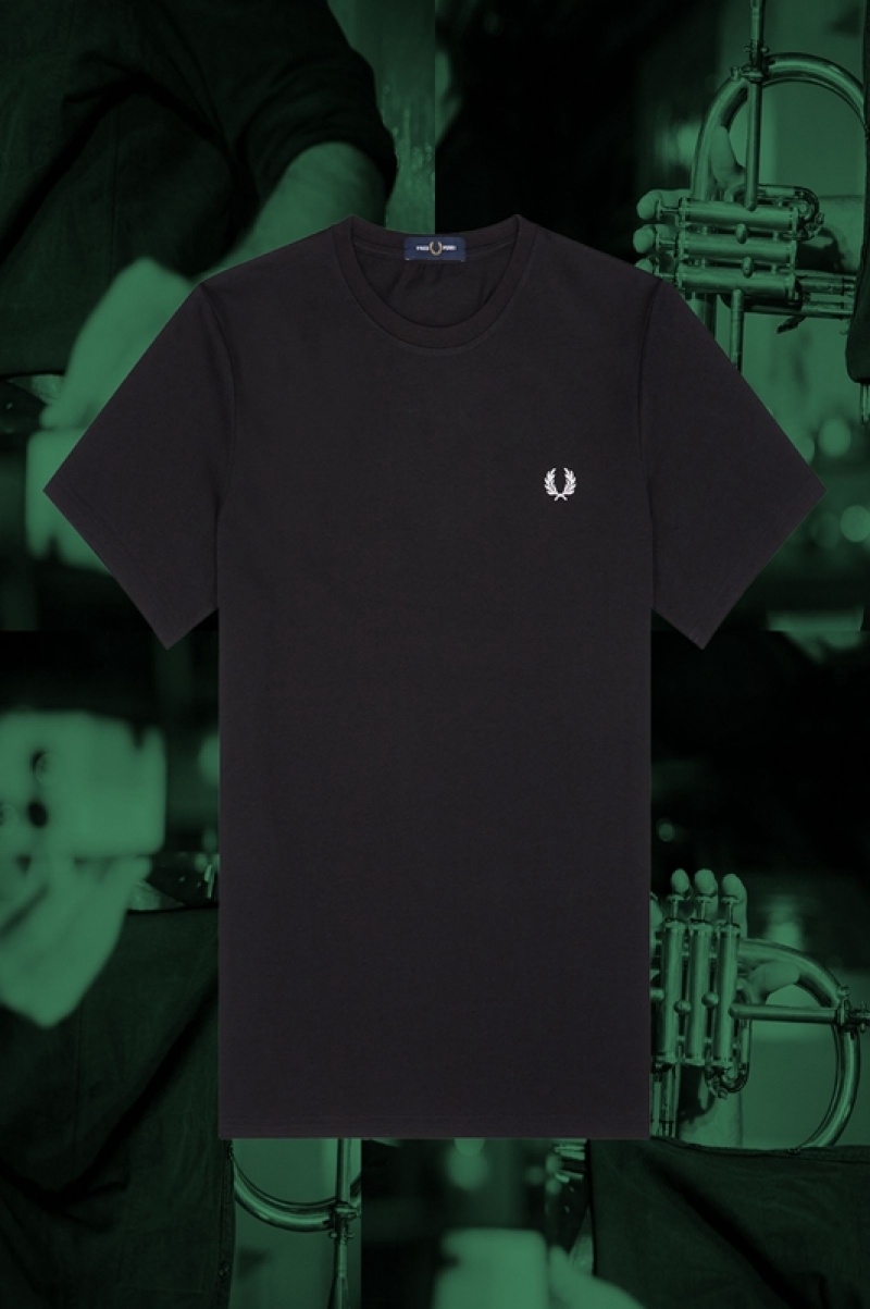 Fred Perry Hamburg Ringer Men's T Shirts Black | YZV-287914