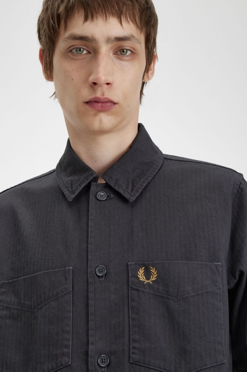 Fred Perry Herringbone Men's Jackets Grey | UXK-798536