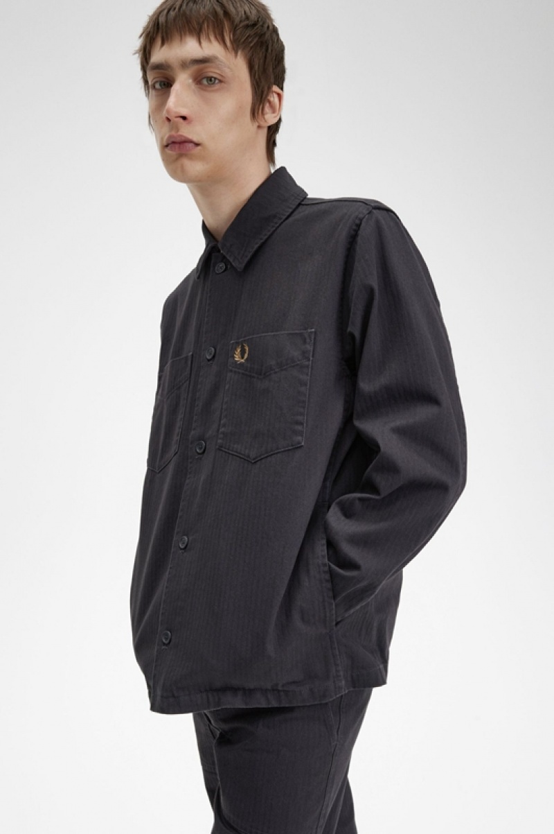 Fred Perry Herringbone Men's Jackets Grey | UXK-798536