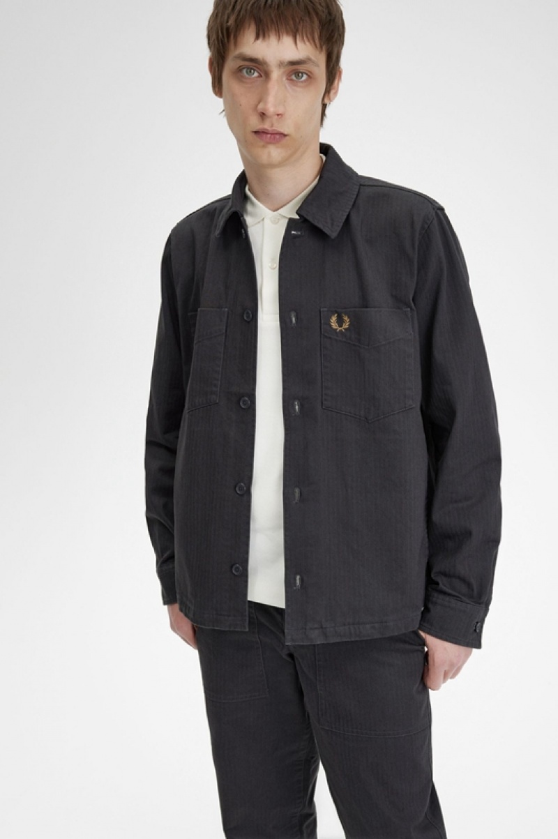 Fred Perry Herringbone Men's Jackets Grey | UXK-798536