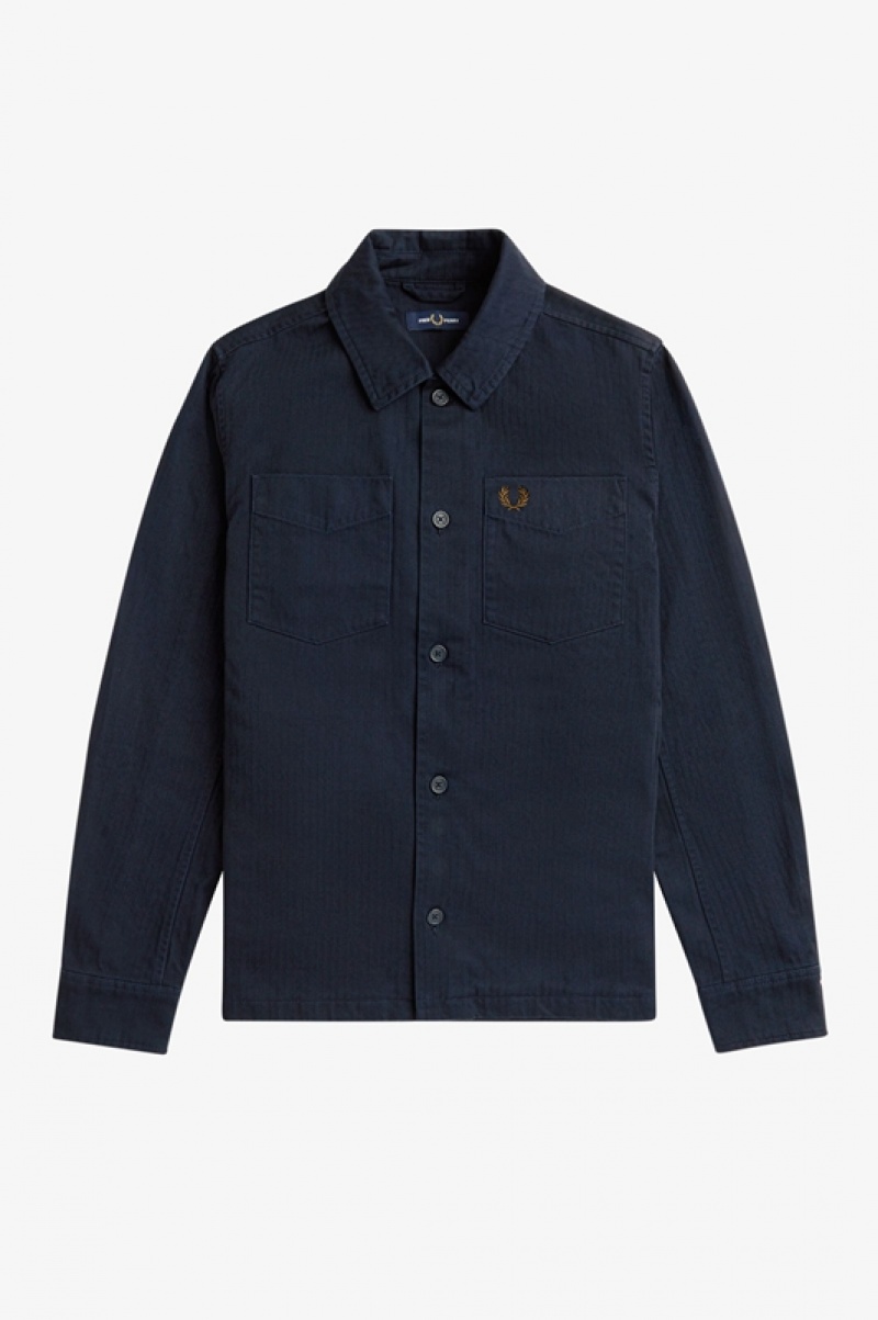 Fred Perry Herringbone Men\'s Jackets Navy | ZBK-297085